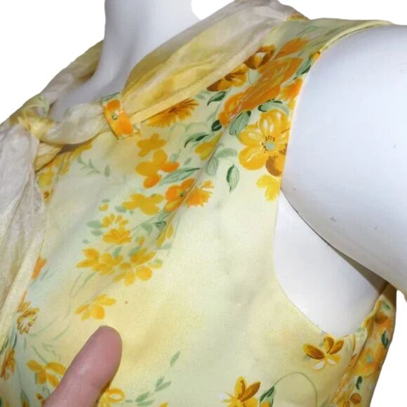 VINTAGE Dress, 4, Yellow Floral, Scarf tie neck, Sleeveless, Handmade - Picture 10 of 13